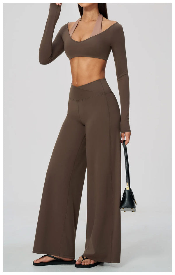SPARK Women's Naked-Feel Cross Waist Yoga Wide Leg Pants ZC2588