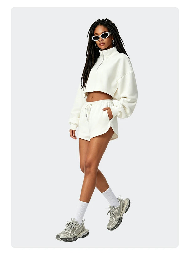SPARK Women's Adjustable Hem Half-zip Cropped Athletic Sweatshirt PL6318