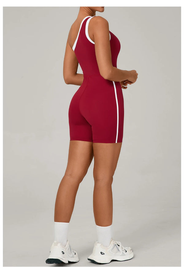 SPARK Color Block Asymmetric One-Shoulder Yoga Bodysuit for Women TF1977