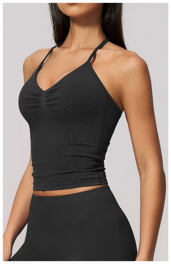 SPARK Seamless Halter V-Neck Open-Back Tank Top ZC4535
