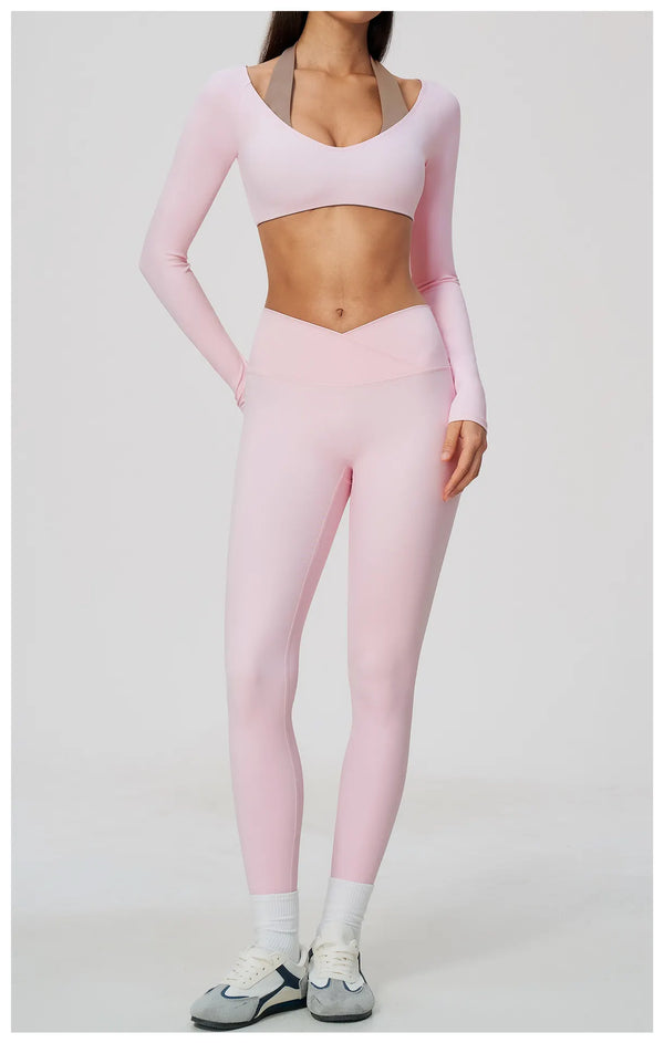Spark Women's 2-in-1 Halter Long Sleeve Yoga Crop Top ZC2588