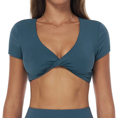 SPARK Summer Pleated V-neck Yoga Short SleeveZC3092