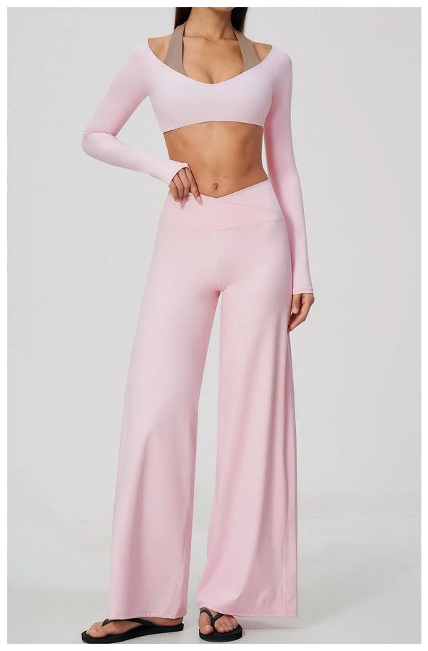 Spark Women's 2-in-1 Halter Long Sleeve Yoga Crop Top ZC2588