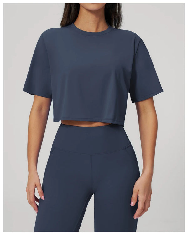 SPARK New Crew-Neck Loose Cropped Athletic Yoga Fitness T-Shirt ZC3091-2