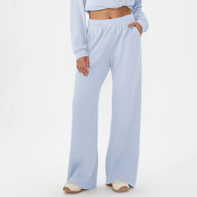 SPARK Women's Waffle Solid Color Wide Leg Pants YEL52569