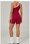 SPARK Color Block Asymmetric One-Shoulder Yoga Bodysuit for Women TF1977