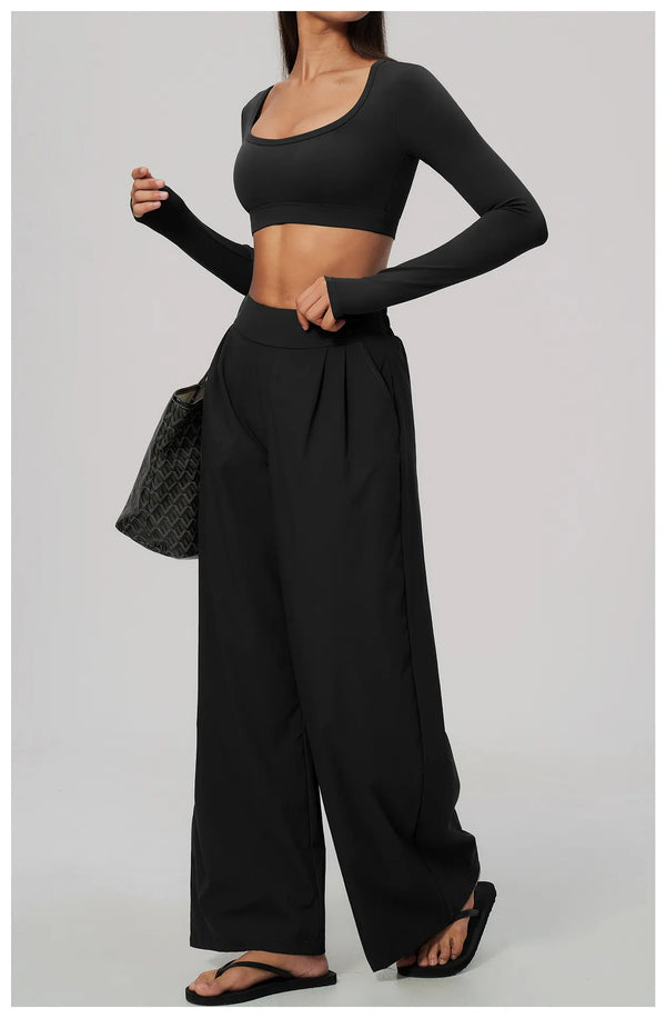 SPARK Women's U-Neck Long-Sleeve Crop Yoga Top ZC9599