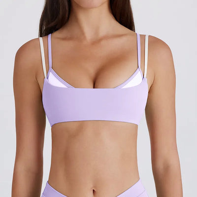 SPARK Contrast White Stripe Fake Two-Piece Twist Sports Bra QY6549