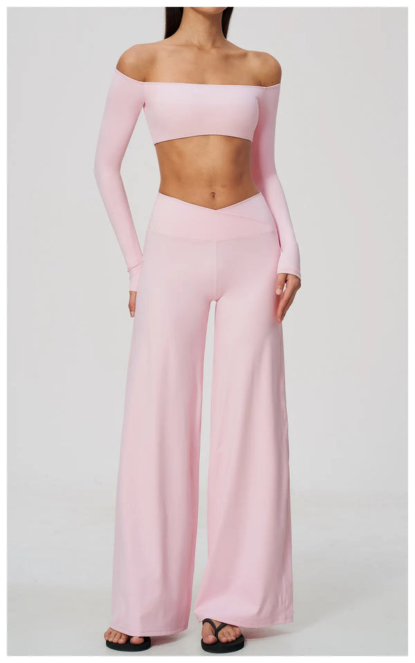 SPARK Women's Naked-Feel Cross Waist Yoga Wide Leg Pants ZC2588