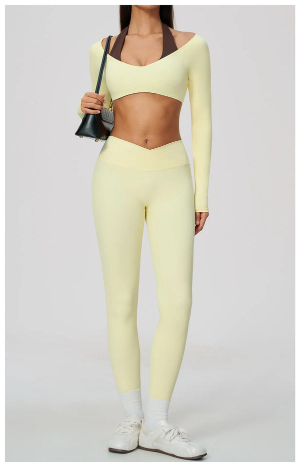 Spark Women's 2-in-1 Halter Long Sleeve Yoga Crop Top ZC2588