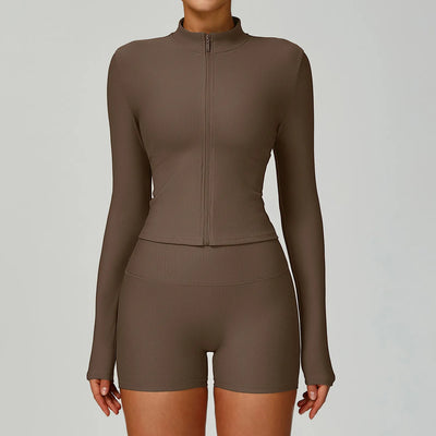 SPARK Ribbed Stand-up Collar Slim Yoga JacketZC3093