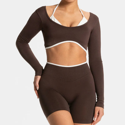 SPARK Fake Two Pieces Fitness Cropped Top RXW3006