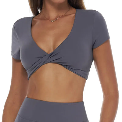 SPARK Summer Pleated V-neck Yoga Short SleeveZC3092