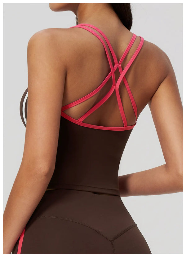 SPARK Women’s Color-Block Crossover Backless Workout Tank Top ZC2578