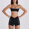 SPARK Contrast White Stripe Fake Two-Piece Twist Sports Bra QY6549