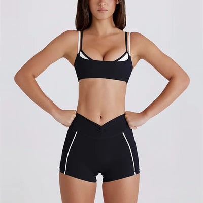 SPARK Contrast White Stripe Fake Two-Piece Twist Sports Bra QY6549