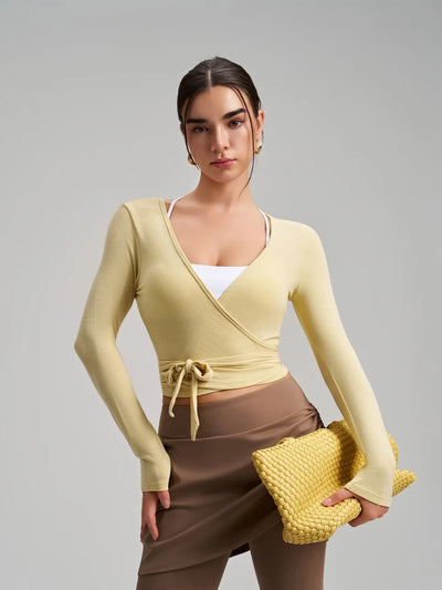 SPARK Chic Long Sleeve Wrap Tie Yoga Top RQ7418