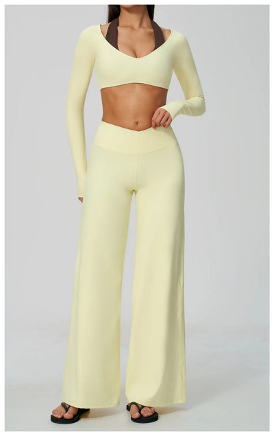 SPARK Women's Naked-Feel Cross Waist Yoga Wide Leg Pants ZC2588