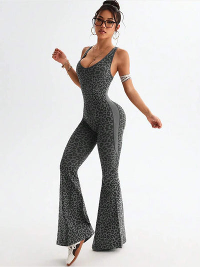 SPARK Leopard Print Criss-cross Back Seamless Yoga Jumpsuit ZJ315