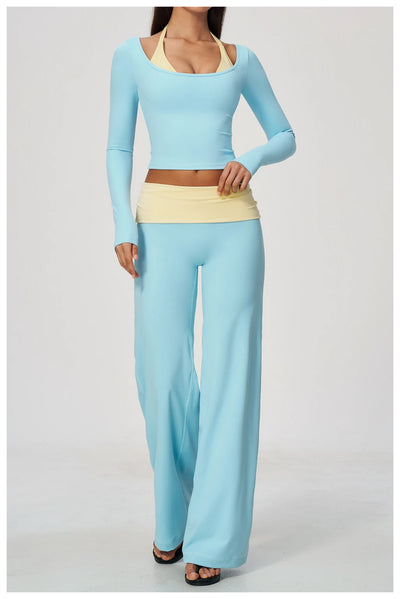 SPARK Women’s Color Block Halter Yoga Long Sleeve Top ZC2585