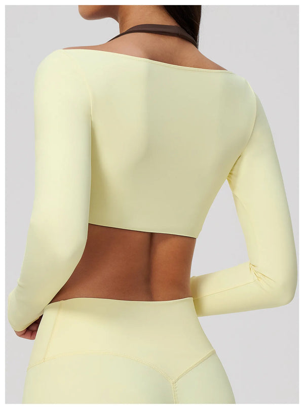 Spark Women's 2-in-1 Halter Long Sleeve Yoga Crop Top ZC2588