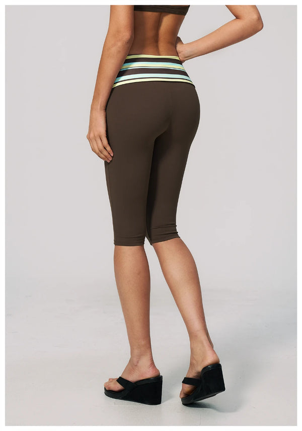 SPARK New Brushed Retro Polka Dot Fold-Over Yoga Capri ZC4549