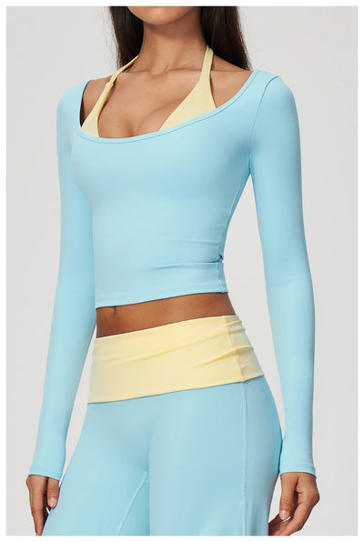 SPARK Women’s Color Block Halter Yoga Long Sleeve Top ZC2585