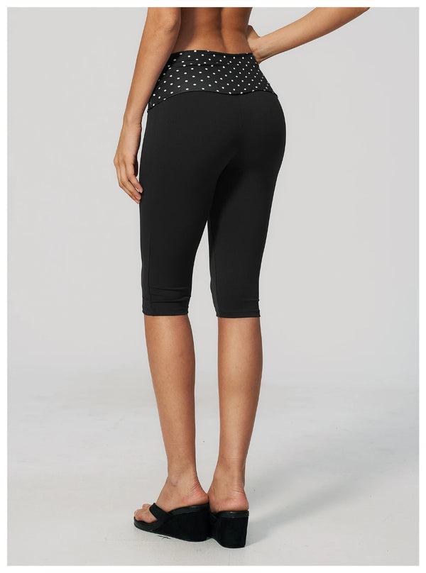 SPARK New Brushed Retro Polka Dot Fold-Over Yoga Capri ZC4549