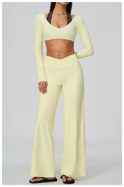 Spark Women's 2-in-1 Halter Long Sleeve Yoga Crop Top ZC2588