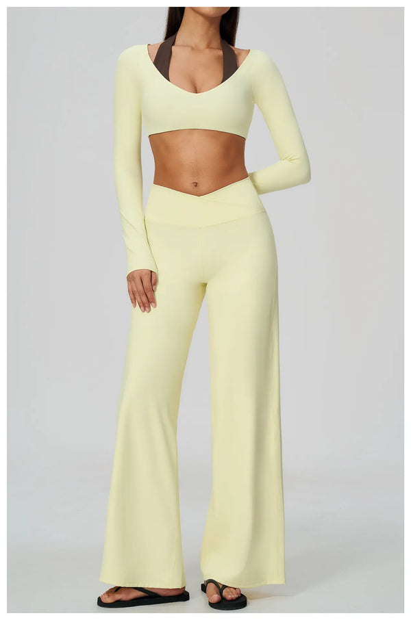 Spark Women's 2-in-1 Halter Long Sleeve Yoga Crop Top ZC2588