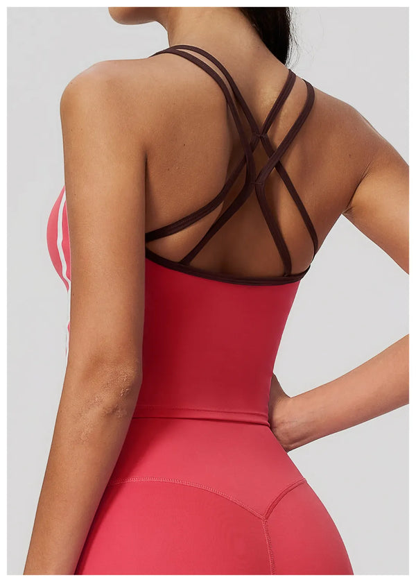 SPARK Women’s Color-Block Crossover Backless Workout Tank Top ZC2578