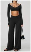 SPARK Women's Naked-Feel Cross Waist Yoga Wide Leg Pants ZC2588