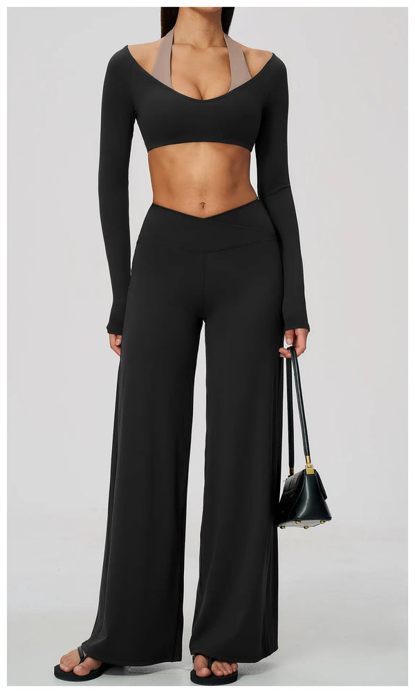 SPARK Women's Naked-Feel Cross Waist Yoga Wide Leg Pants ZC2588