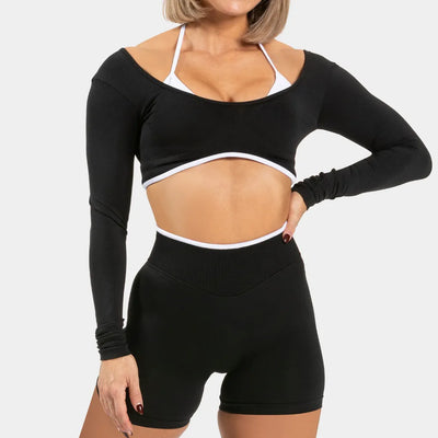 SPARK Fake Two Pieces Fitness Cropped Top RXW3006