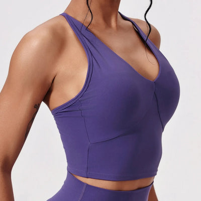 SPARK V-Neck Cross Beautiful Back Yoga Tank Top CY5339