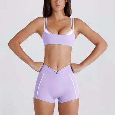 SPARK Contrast White Stripe Fake Two-Piece Twist Sports Bra QY6549