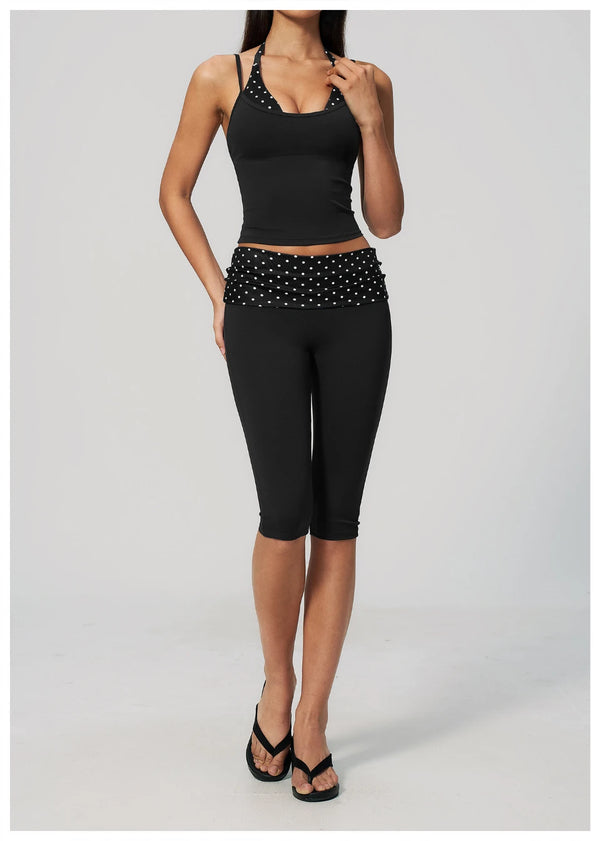 SPARK New Brushed Retro Polka Dot Fold-Over Yoga Capri ZC4549