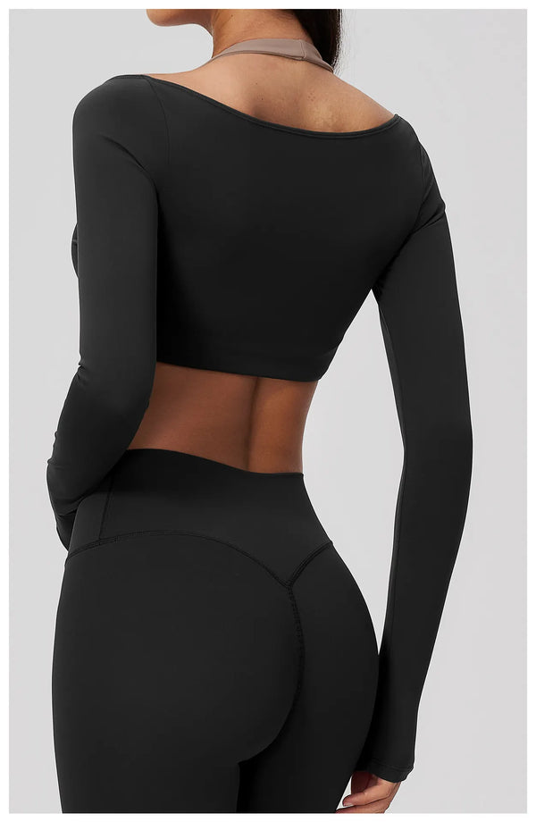 Spark Women's 2-in-1 Halter Long Sleeve Yoga Crop Top ZC2588