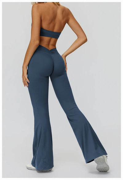 Back Waist Scrunch Flared Pants for Women 
