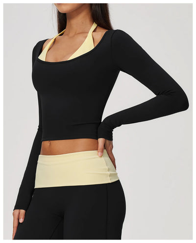 SPARK Women’s Color Block Halter Yoga Long Sleeve Top ZC2585