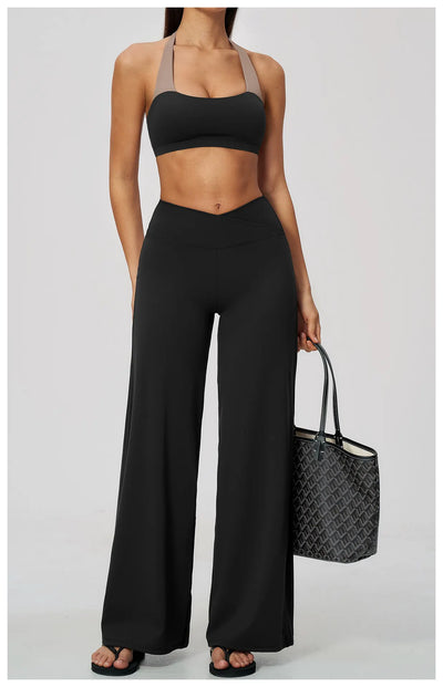 SPARK Women's Naked-Feel Cross Waist Yoga Wide Leg Pants ZC2588
