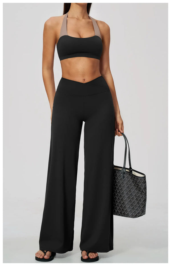 SPARK Women's Naked-Feel Cross Waist Yoga Wide Leg Pants ZC2588