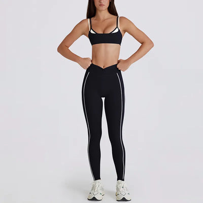SPARK Contrast White Stripe Fake Two-Piece Twist Sports Bra QY6549