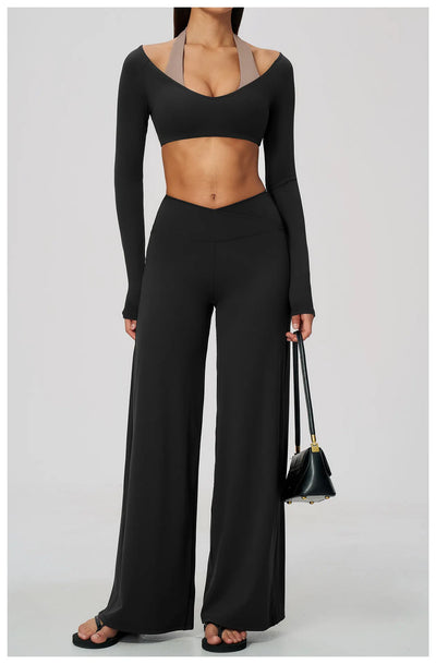 Spark Women's 2-in-1 Halter Long Sleeve Yoga Crop Top ZC2588