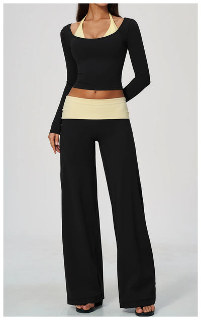 SPARK Women’s Color Block Halter Yoga Long Sleeve Top ZC2585