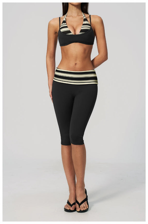 SPARK New Brushed Retro Polka Dot Fold-Over Yoga Capri ZC4549
