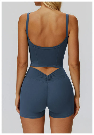 Women'sback sports bra tank top for yoga and running in blue