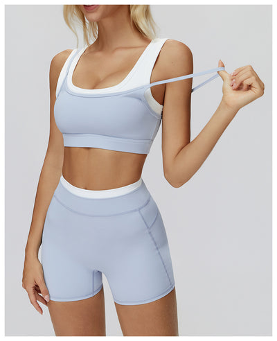 SPARK Fake Two-Piece Yoga Sports Bra with Ribbed Design ZC3129