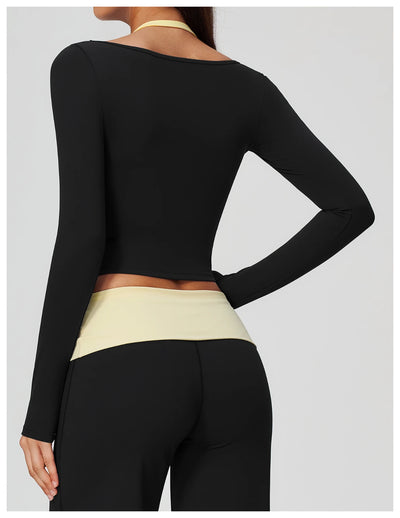 SPARK Women’s Color Block Halter Yoga Long Sleeve Top ZC2585