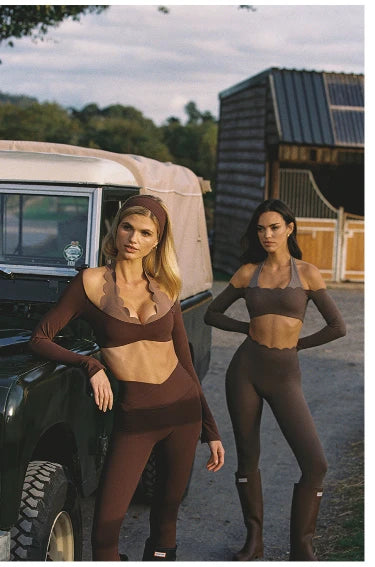 Spark Women's Lace Trim Long Sleeve Crop Top Yoga Shirt FNK8812